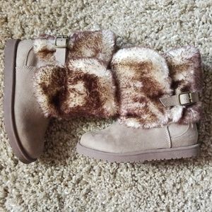 Girls Taupe Suede and Faux Fur Boots